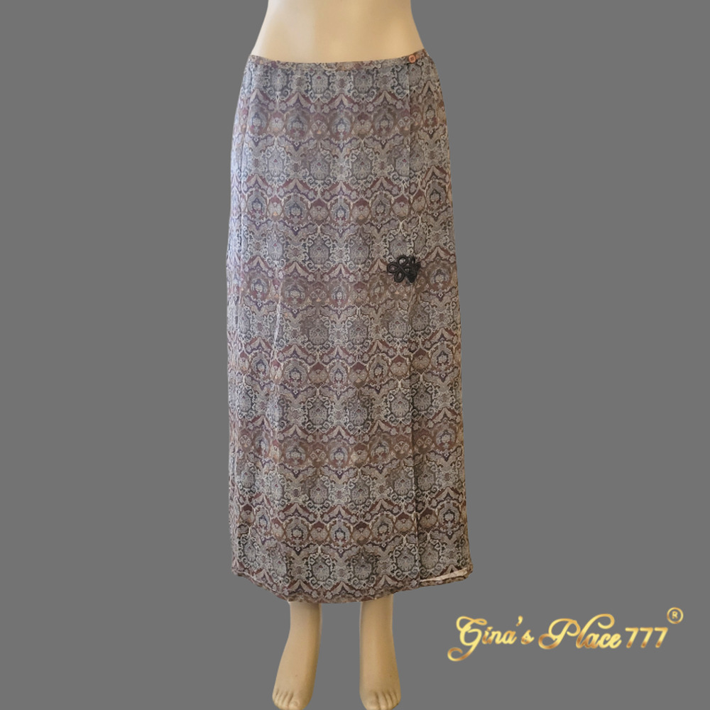 Francess Erita Womens 100% Silk Wrap Around Lined Paisley Skirt Gray Size 12